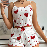 Heart Print Pyjama Set – Striped Suspender Shorts - NOIRPYJAMA